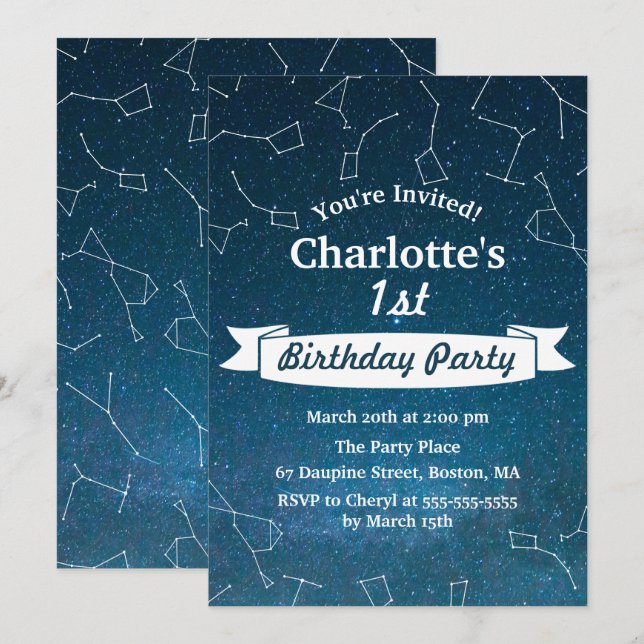 Invitation Fête d'anniversaire de l'Astronome de la constella (Devant / Derrière)