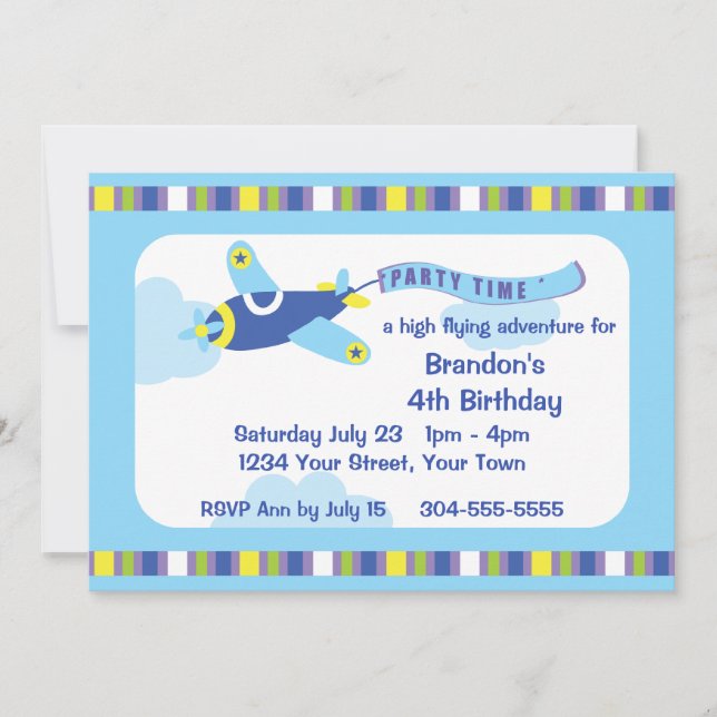 Invitation Fête d'anniversaire de l'avion (Devant)
