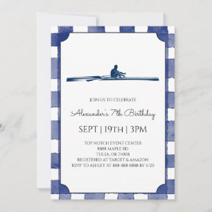 Invitation Fête d'anniversaire de l'aviron à carreaux bleus