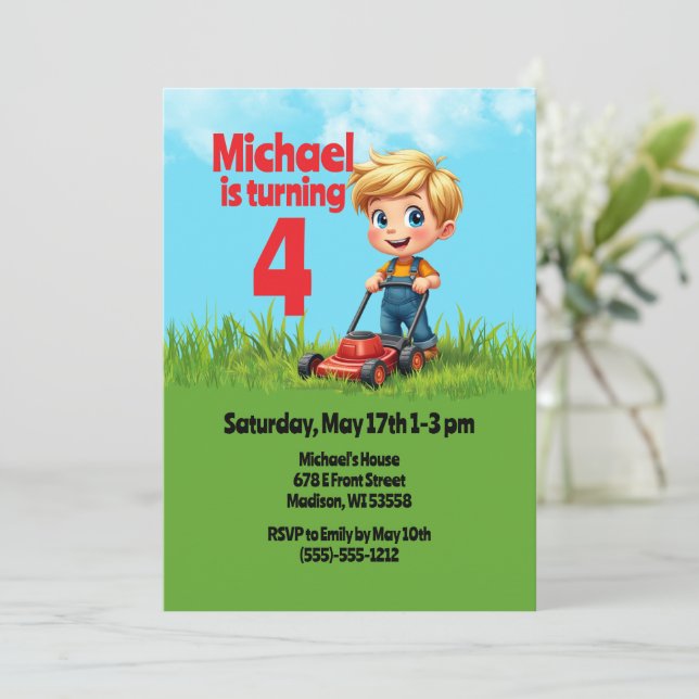 Invitation Fête d'anniversaire de Lawn Mower (Debout devant)