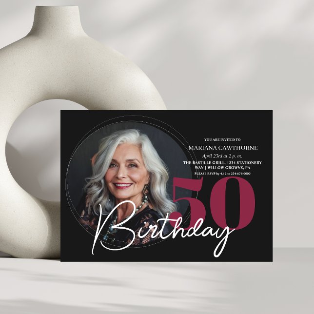 Invitation Fête d'anniversaire de l'élégante Black Red 50th (Créateur téléchargé)