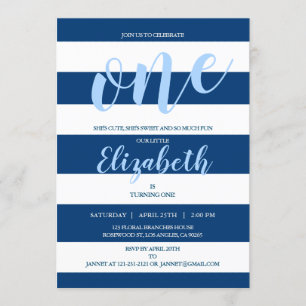 Invitation Fête d'anniversaire de l'élégante Navy Blue White 