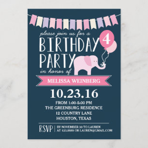 Invitation Fête d'anniversaire de l'éléphant selon l'âge An
