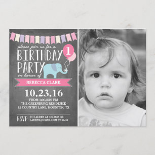 Invitation Fête d'anniversaire de l'éléphant selon l'âge   An