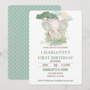 Invitation Fête d'anniversaire de l'éléphant vert