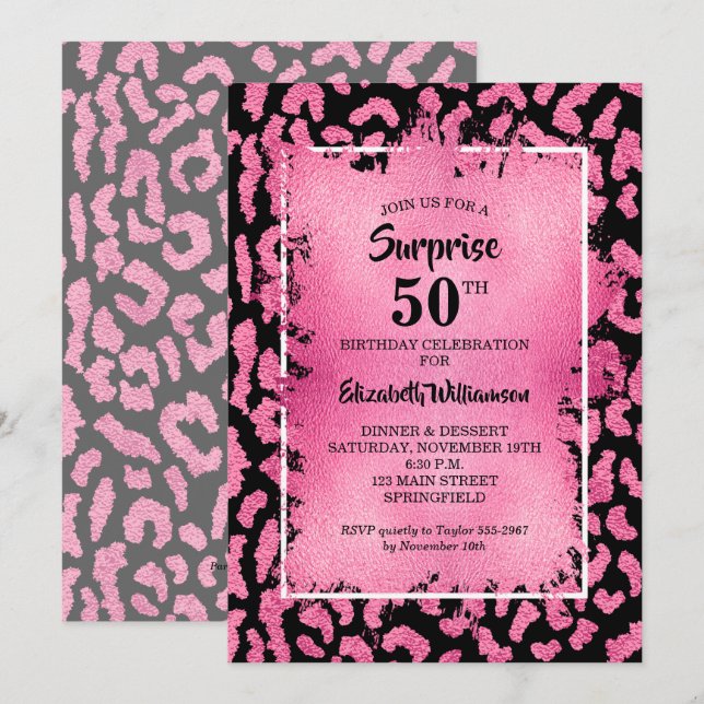 Invitation Fête d'anniversaire de léopard rose (Devant / Derrière)