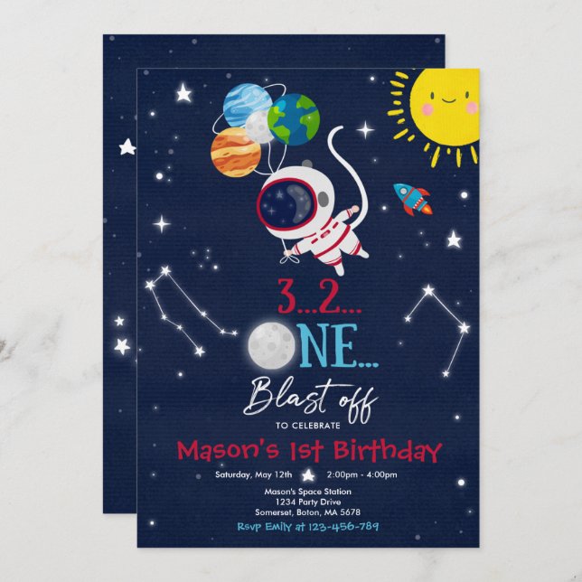 Invitation Fête d'anniversaire de l'espace extra-atmosphériqu (Devant / Derrière)