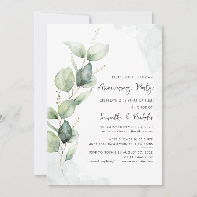 Invitation Fête d'anniversaire de l'Eucalyptus moderne (Devant)