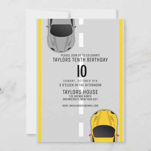 Invitation Fête d'anniversaire de l'hippodrome de course auto (Devant)