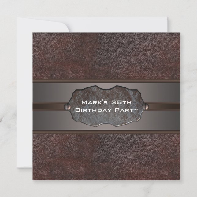 Invitation Fête d'anniversaire de l'homme en cuir marron (Devant)