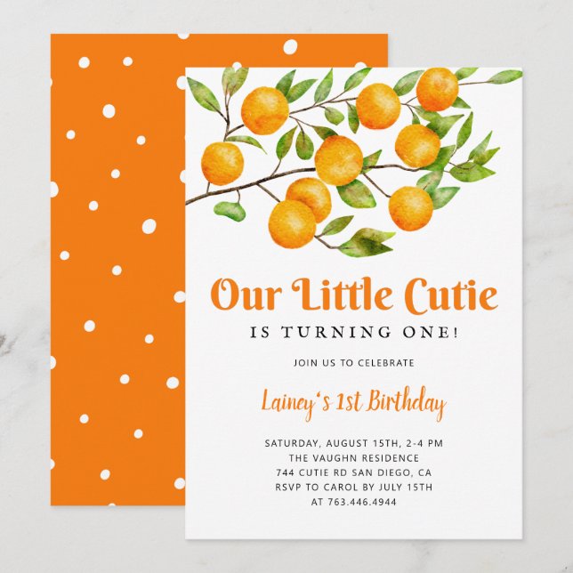 Invitation Fête d'anniversaire de Little Cutie (Devant / Derrière)