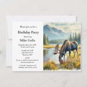Invitation Fête d'anniversaire de l'orignal d'aquarelle