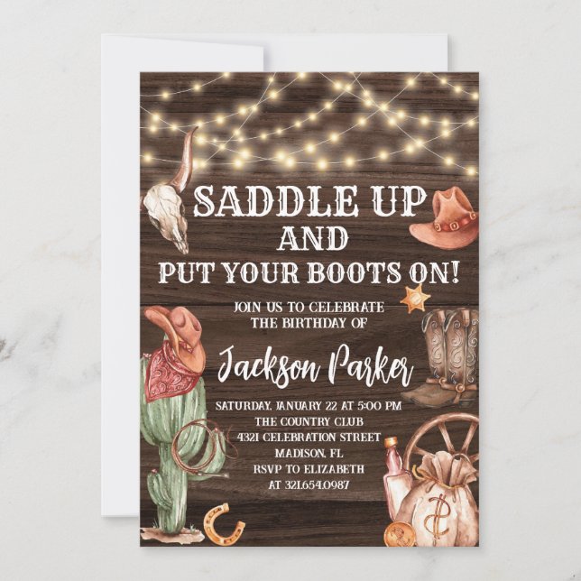 Invitation Fête d'anniversaire de l'Ouest Cowboy Boots Annive (Devant)