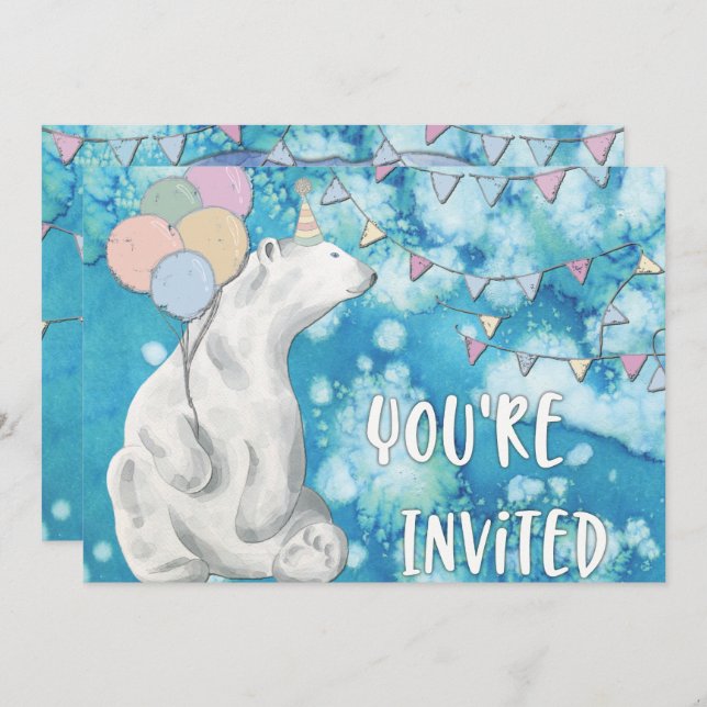 Invitation Fête d'anniversaire de l'ours polaire d'hiver (Devant / Derrière)
