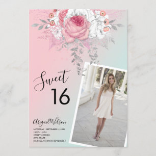 Invitation Fête d'anniversaire de l'sweet sixteen floral mode