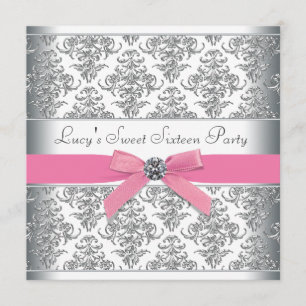 Invitation Fête d'anniversaire de l'Sweet sixteen rose Damask