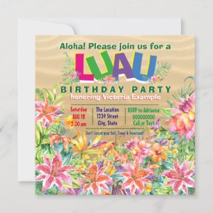 Invitation Fête d'anniversaire de Luau de plage tropicale