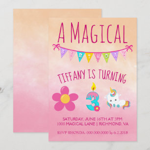 Invitation Fête d'anniversaire de l'Unicorne, 3 ans