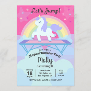 Invitation Fête d'anniversaire de l'Unicorne Trampoline Jump