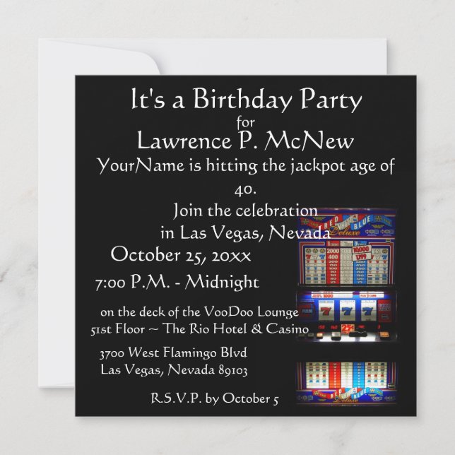 Invitation Fête d'anniversaire de machine à sous de Las Vegas (Devant)