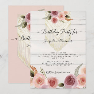 Invitation Fête d'anniversaire de Macrame rose pâle 
