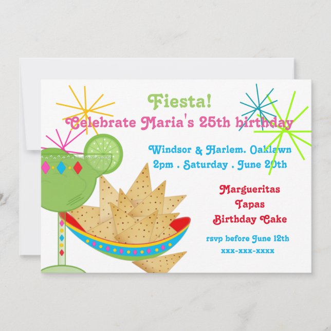 Invitation Fête d'anniversaire de Margueritas et Tapas (Devant)