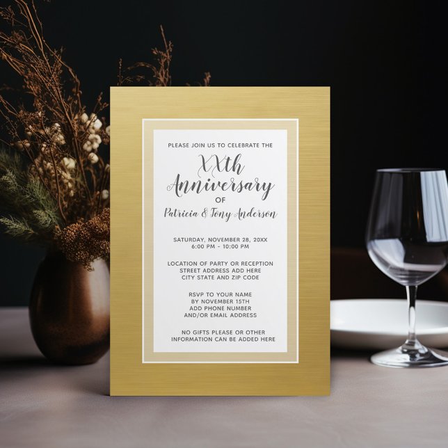 Invitation Fête d'anniversaire de mariage 50ème faux papier d (Wedding Anniversary Invitation - Gold Border)