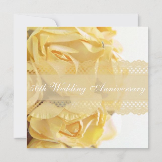 Invitation Fête d'anniversaire de mariage avec des roses jaun (Devant)