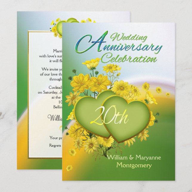 Invitation Fête d'anniversaire de mariage de 20 ans Sunshine  (Devant / Derrière)