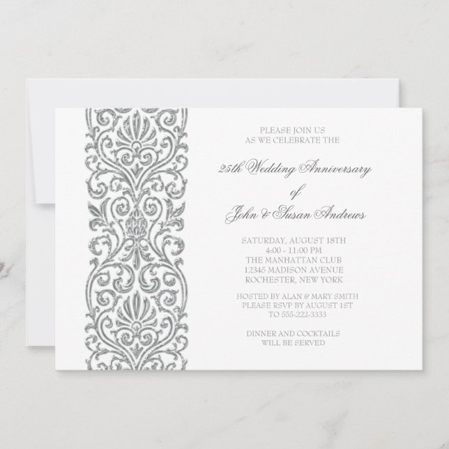 Invitation Fête d'anniversaire de mariage de 25 ans à bordure (Devant)