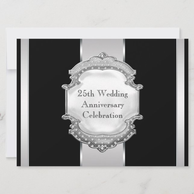 Invitation Fête d'anniversaire de mariage de 25 ans Black Sil (Devant)
