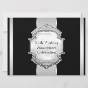 Invitation Fête d'anniversaire de mariage de 25 ans Black Sil