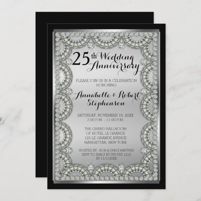 Invitation Fête d'anniversaire de mariage de 25 ans d'Argent  (Devant / Derrière)