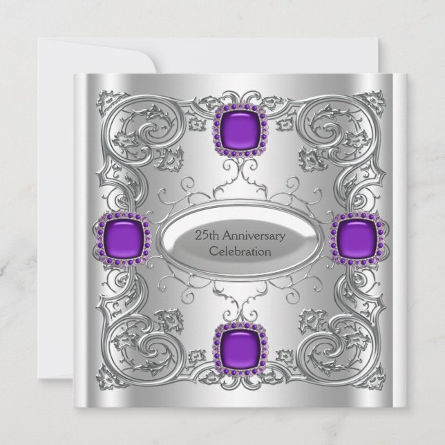 Invitation Fête d'anniversaire de mariage de 25 ans Silver Pu (Devant)