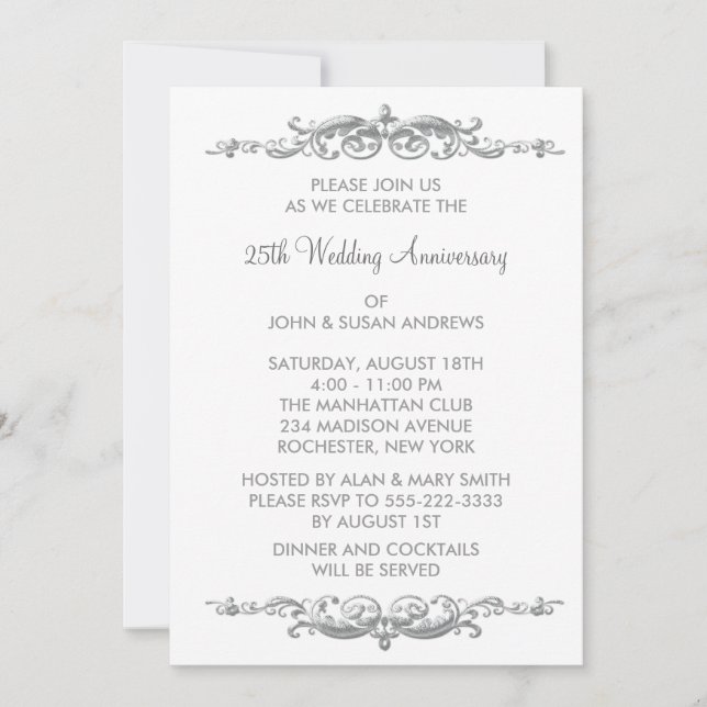 Invitation Fête d'anniversaire de mariage de 25 ans Silver Sw (Devant)