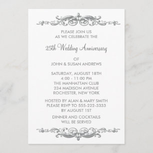 Invitation Fête d'anniversaire de mariage de 25 ans Silver Sw