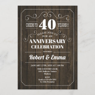 Invitation Fête d'anniversaire de mariage de 40 ans en bois r