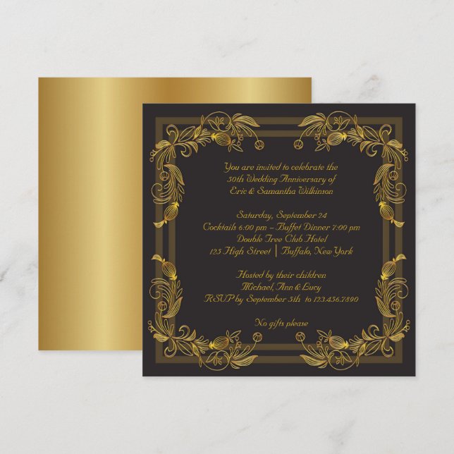 Invitation Fête d'anniversaire de mariage de 50 ans aux tourb (Devant / Derrière)
