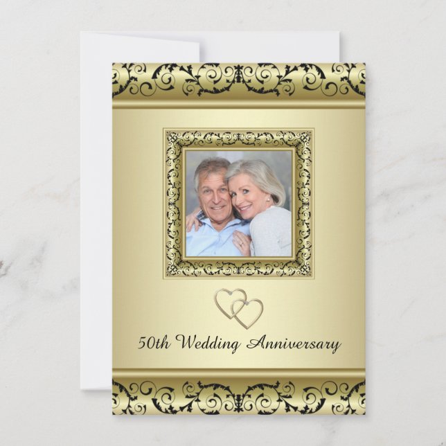 Invitation Fête d'anniversaire de mariage de 50 ans Black Gol (Devant)