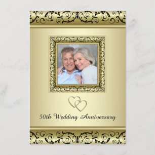 Invitation Fête d'anniversaire de mariage de 50 ans Black Gol