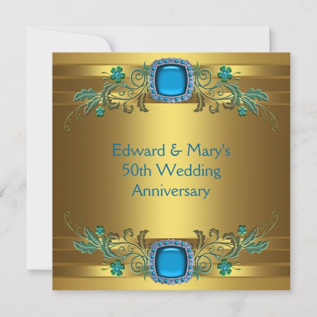 Invitation Fête d'anniversaire de mariage de 50 ans Bleu sarc (Devant)
