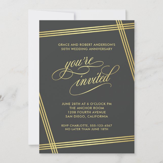 Invitation Fête d'anniversaire de mariage de 50 ans Élégance  (Devant)