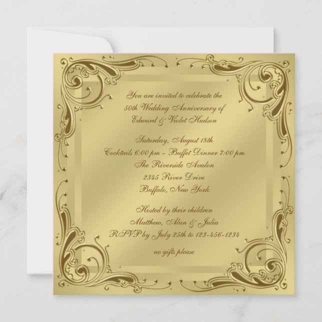 Invitation Fête d'anniversaire de mariage de 50 ans Elegant G (Devant)