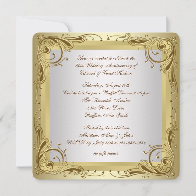 Invitation Fête d'anniversaire de mariage de 50 ans Élégant O (Devant)