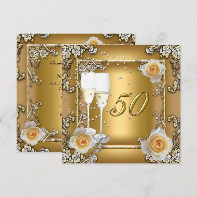 Invitation Fête d'anniversaire de mariage de 50 ans élégante  (Devant / Derrière)