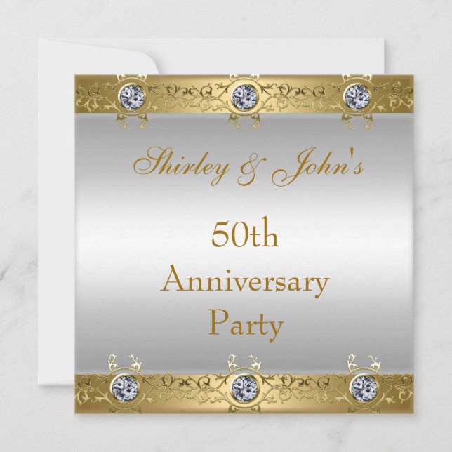 Invitation Fête d'anniversaire de mariage de 50 ans or blanc (Devant)