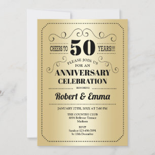 Invitation Fête d'anniversaire de mariage de 50 ans - Or Noir
