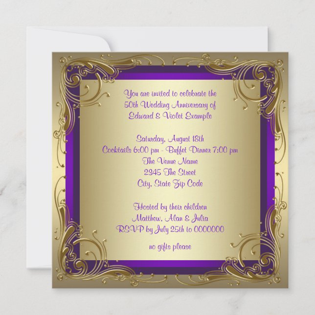 Invitation Fête d'anniversaire de mariage de 50 ans Violet et (Devant)
