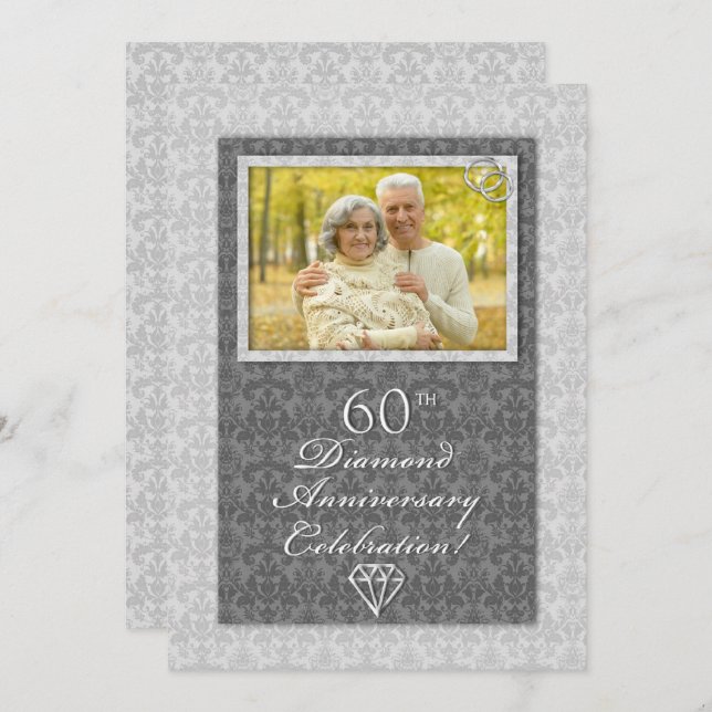 Invitation Fête d'anniversaire de mariage de diamant 60 ans (Devant / Derrière)