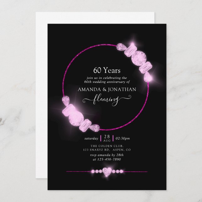 Invitation Fête d'anniversaire de mariage de diamant rose (Devant / Derrière)